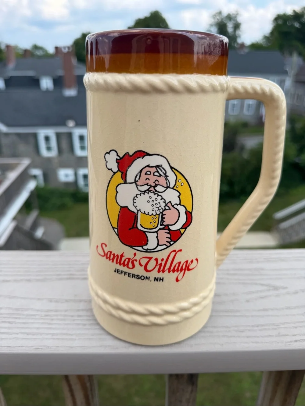 Vintage Santa’s Village Souvenir Beer Stein, Jefferson, NH, Rare Find, 8” Tall